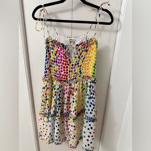All Things Mochi  Rainbow Polka Dot Silk Dress Multicolor Women's  Size M - READ
